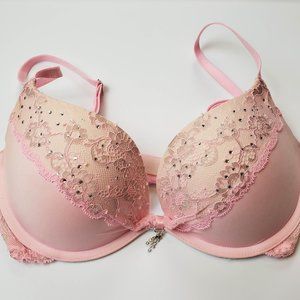 Victoria's Secret Pink Lace with Swarovski Crystal padded demi 32D bra